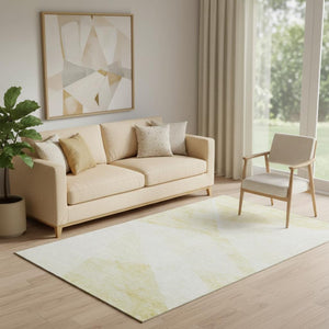 HomeRoots 5' X 8' Gold and Ivory Geometric Area Rug – Washable, Stain-Resistant with UV Protection for Modern Spaces 664566