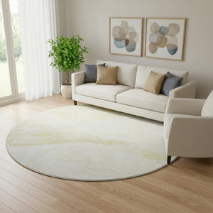 HomeRoots 8' Gold and Ivory Geometric Round Rug – Stylish, Washable, UV-Protected for Indoor & Outdoor Spaces 664567