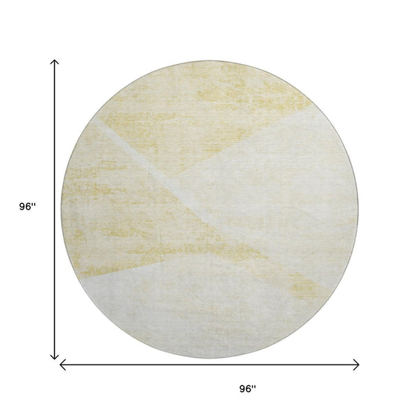 HomeRoots 8' Gold and Ivory Geometric Round Rug – Stylish, Washable, UV-Protected for Indoor & Outdoor Spaces 664567