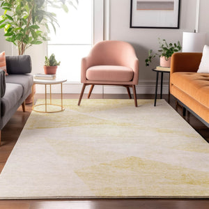 HomeRoots 8' X 10' Gold And Ivory Geometric Area Rug - Washable, UV Protected, Stylish & Durable for Homes 664568