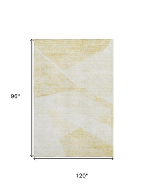 HomeRoots 8' X 10' Gold And Ivory Geometric Area Rug - Washable, UV Protected, Stylish & Durable for Homes 664568