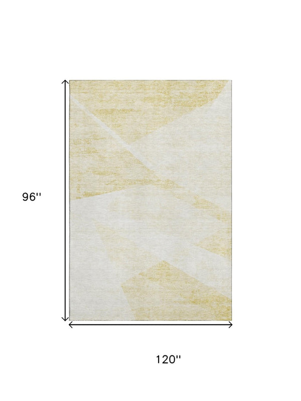 HomeRoots 8' X 10' Gold And Ivory Geometric Area Rug - Washable, UV Protected, Stylish & Durable for Homes 664568