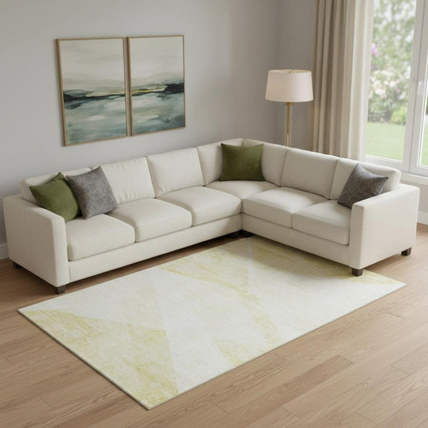 HomeRoots 8' X 10' Gold And Ivory Geometric Area Rug - Washable, UV Protected, Stylish & Durable for Homes 664568