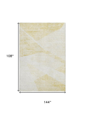 HomeRoots 9' X 12' Gold and Ivory Geometric Area Rug - Washable, UV-Protected for Modern Homes with Kids & Pets 664569