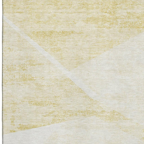 HomeRoots 10' x 14' Stylish Gold and Ivory Geometric Area Rug - Washable, UV Protected, Stain Resistant & Durable 664570
