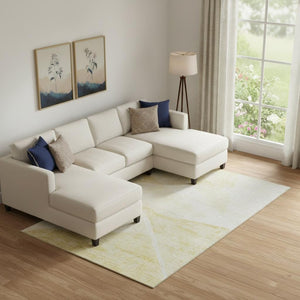 HomeRoots 10' x 14' Stylish Gold and Ivory Geometric Area Rug - Washable, UV Protected, Stain Resistant & Durable 664570