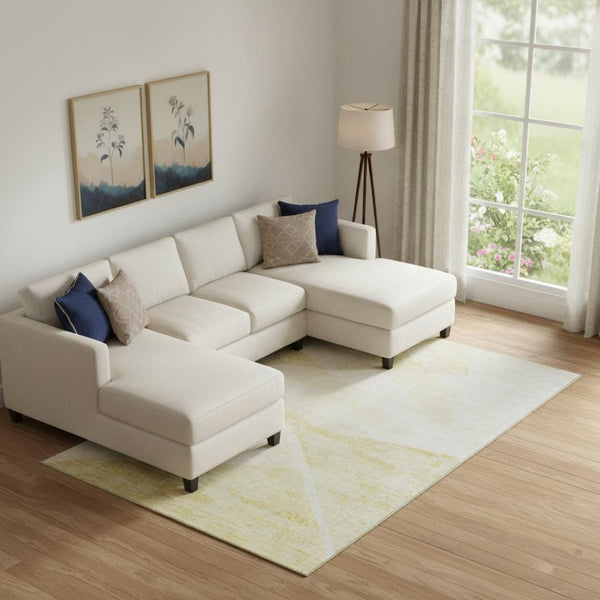 HomeRoots 10' x 14' Stylish Gold and Ivory Geometric Area Rug - Washable, UV Protected, Stain Resistant & Durable 664570