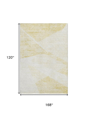 HomeRoots 10' x 14' Stylish Gold and Ivory Geometric Area Rug - Washable, UV Protected, Stain Resistant & Durable 664570