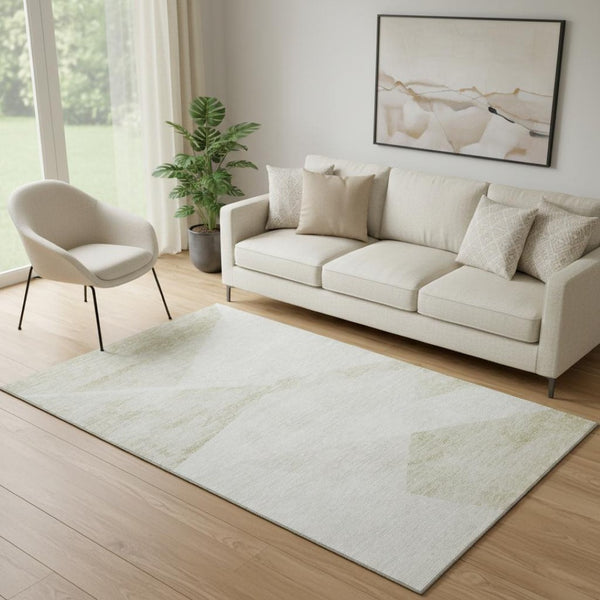 HomeRoots 5' X 8' Khaki and Ivory Geometric Area Rug - Stylish, Washable, UV-Protected, Perfect for Homes! 664572