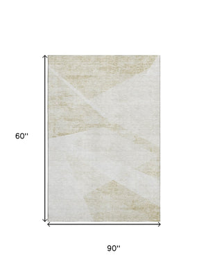 HomeRoots 5' X 8' Khaki and Ivory Geometric Area Rug - Stylish, Washable, UV-Protected, Perfect for Homes! 664572