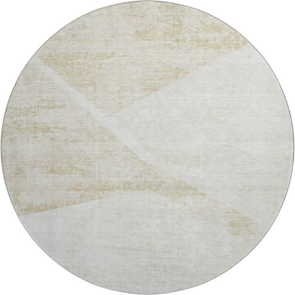 HomeRoots 8' Khaki and Ivory Geometric Round Rug - Washable, UV Protected, Perfect for Family Homes & Decor 664573