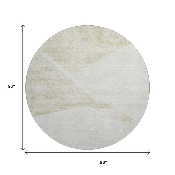 HomeRoots 8' Khaki and Ivory Geometric Round Rug - Washable, UV Protected, Perfect for Family Homes & Decor 664573