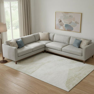 HomeRoots 8' X 10' Khaki & Ivory Geometric Area Rug - Washable, UV Protected, Durable for High-Traffic Homes 664574