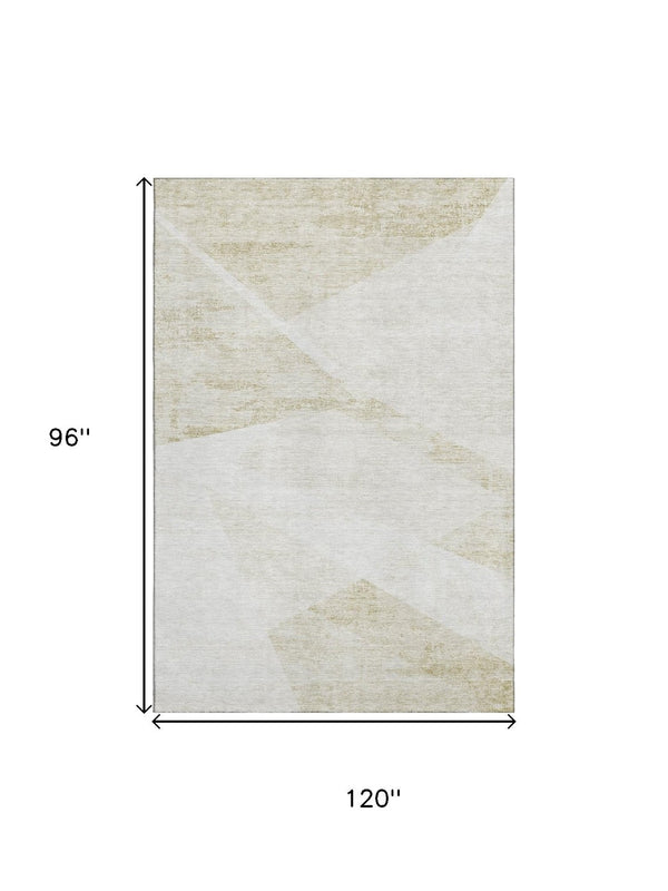 HomeRoots 8' X 10' Khaki & Ivory Geometric Area Rug - Washable, UV Protected, Durable for High-Traffic Homes 664574