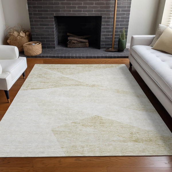HomeRoots 9' X 12' Khaki and Ivory Geometric Area Rug – Stylish, Washable with UV Protection for Busy Homes 664575