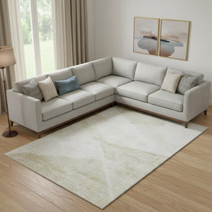 HomeRoots 9' X 12' Khaki and Ivory Geometric Area Rug – Stylish, Washable with UV Protection for Busy Homes 664575