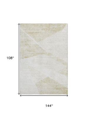 HomeRoots 9' X 12' Khaki and Ivory Geometric Area Rug – Stylish, Washable with UV Protection for Busy Homes 664575