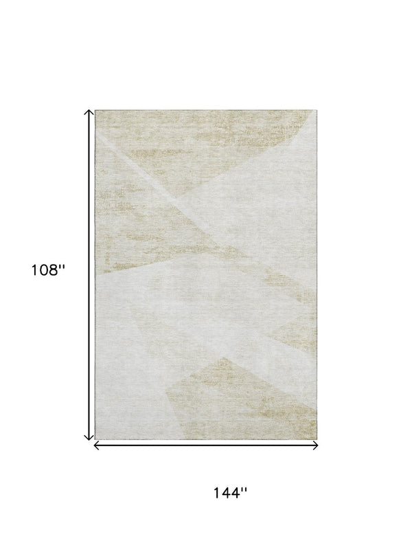 HomeRoots 9' X 12' Khaki and Ivory Geometric Area Rug – Stylish, Washable with UV Protection for Busy Homes 664575