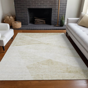 HomeRoots 10' X 14' Khaki & Ivory Washable Area Rug - Durable Geometric Design with UV Protection for Your Home 664576