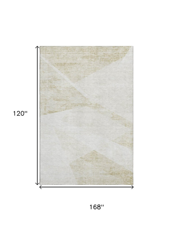 HomeRoots 10' X 14' Khaki & Ivory Washable Area Rug - Durable Geometric Design with UV Protection for Your Home 664576