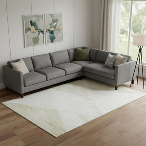 HomeRoots 10' X 14' Khaki & Ivory Washable Area Rug - Durable Geometric Design with UV Protection for Your Home 664576