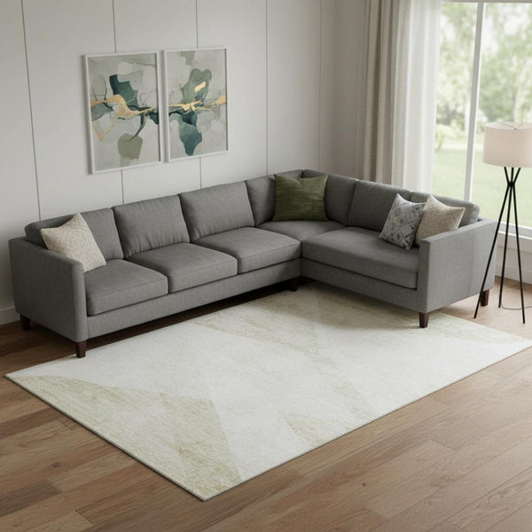HomeRoots 10' X 14' Khaki & Ivory Washable Area Rug - Durable Geometric Design with UV Protection for Your Home 664576