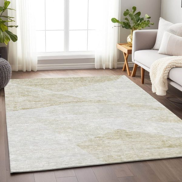 HomeRoots 10' X 14' Khaki & Ivory Washable Area Rug - Durable Geometric Design with UV Protection for Your Home 664576