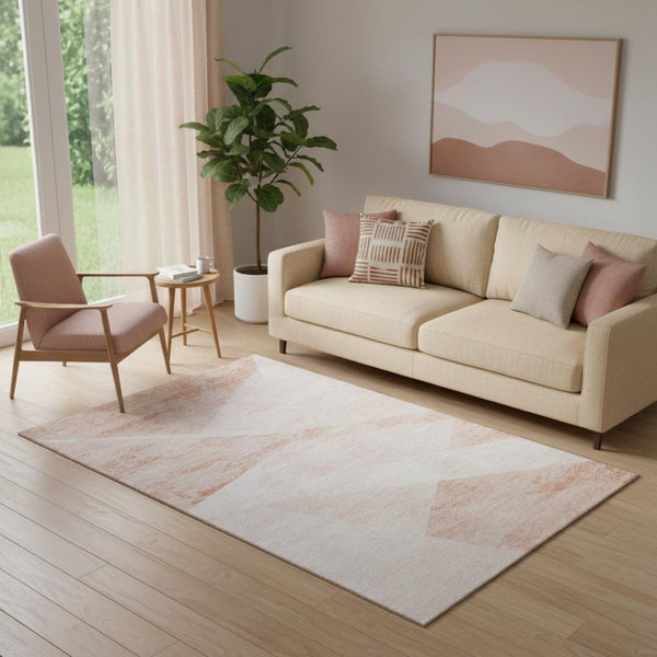 HomeRoots 5' X 8' Salmon and Ivory Geometric Area Rug – Washable, UV-Protected, Durable for Homes with Kids & Pets 664584