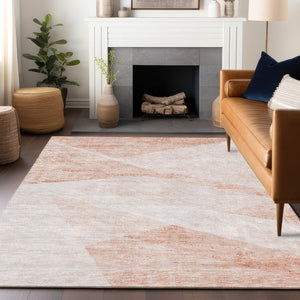 HomeRoots 5' X 8' Salmon and Ivory Geometric Area Rug – Washable, UV-Protected, Durable for Homes with Kids & Pets 664584