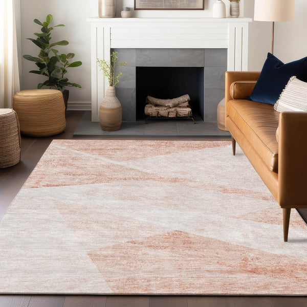 HomeRoots 5' X 8' Salmon and Ivory Geometric Area Rug – Washable, UV-Protected, Durable for Homes with Kids & Pets 664584