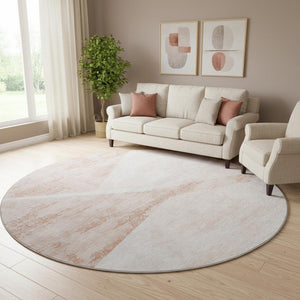 HomeRoots 8' Salmon and Ivory Geometric Washable Round Rug - Durable, Stain Resistant, UV Protected Decor Piece 664585