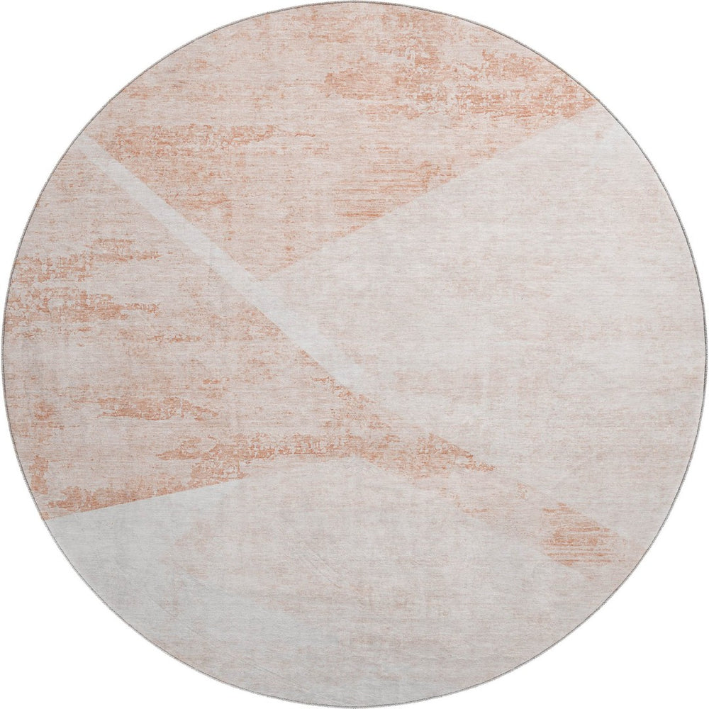 HomeRoots 8' Salmon and Ivory Geometric Washable Round Rug - Durable, Stain Resistant, UV Protected Decor Piece 664585