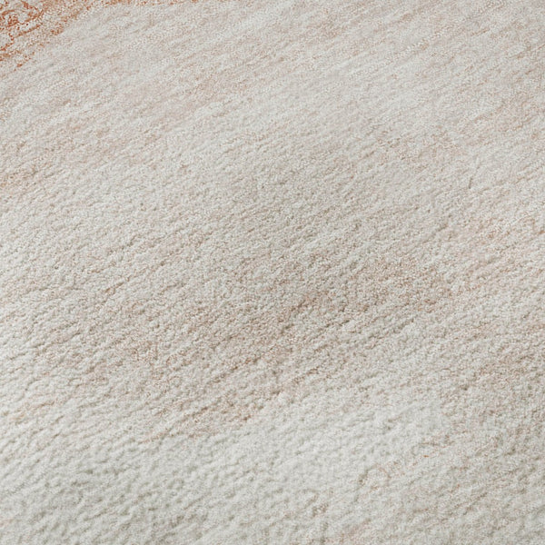 HomeRoots 8' Salmon and Ivory Geometric Washable Round Rug - Durable, Stain Resistant, UV Protected Decor Piece 664585