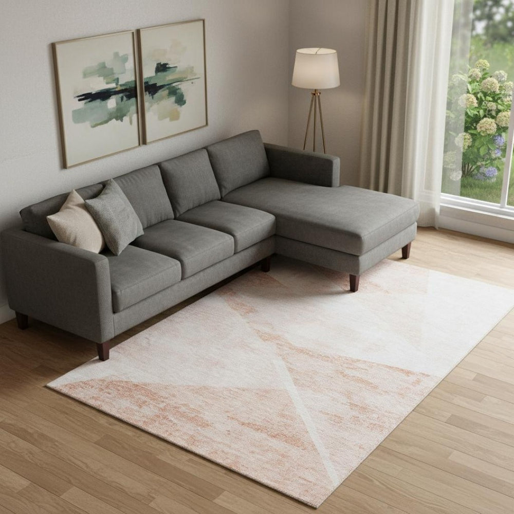 HomeRoots 8' X 10' Salmon and Ivory Geometric Area Rug - Washable, Stain-Resistant, UV Protected, Durable Design! 664586