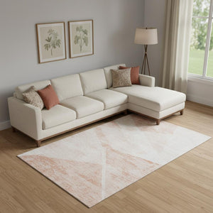 HomeRoots 9' X 12' Salmon and Ivory Geometric Washable Area Rug - UV Protected, Stain-Resistant, Stylish Design 664587