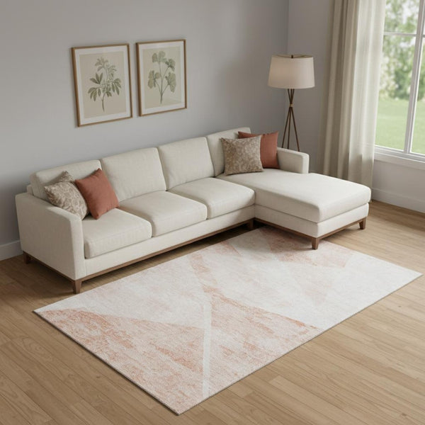 HomeRoots 9' X 12' Salmon and Ivory Geometric Washable Area Rug - UV Protected, Stain-Resistant, Stylish Design 664587