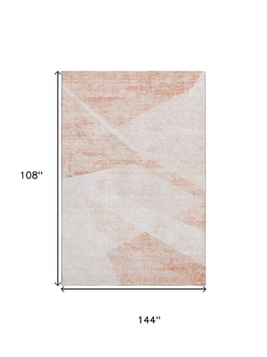 HomeRoots 9' X 12' Salmon and Ivory Geometric Washable Area Rug - UV Protected, Stain-Resistant, Stylish Design 664587