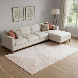 HomeRoots 10' X 14' Salmon and Ivory Geometric Area Rug – Washable, UV-Protected, Pet-Friendly Decor Solution 664588