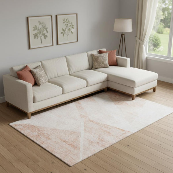 HomeRoots 10' X 14' Salmon and Ivory Geometric Area Rug – Washable, UV-Protected, Pet-Friendly Decor Solution 664588