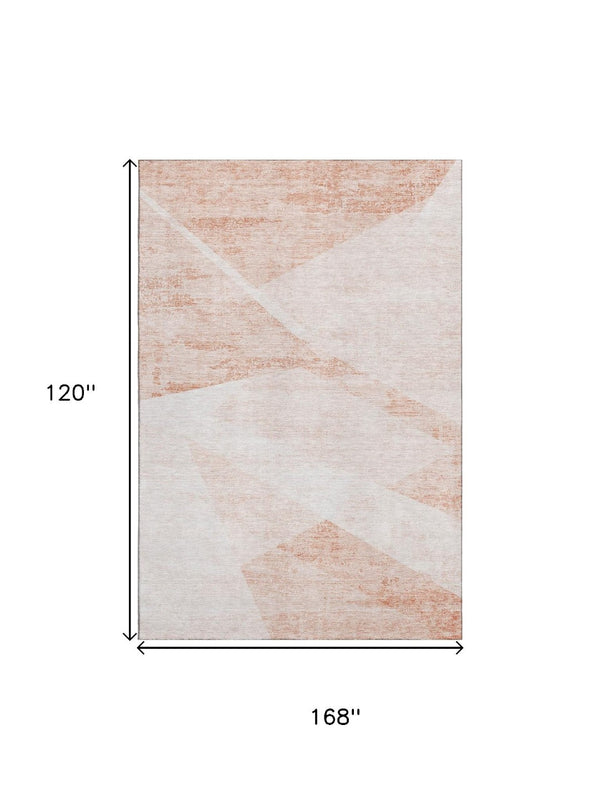 HomeRoots 10' X 14' Salmon and Ivory Geometric Area Rug – Washable, UV-Protected, Pet-Friendly Decor Solution 664588
