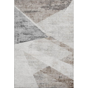 HomeRoots 5' X 8' Modern Silver Gray & Brown Geometric Area Rug - Washable, UV-Protected, Durable Design 664590