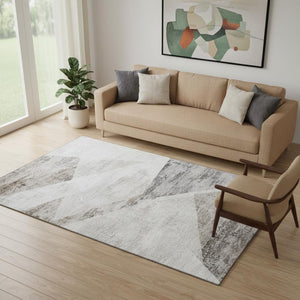 HomeRoots 5' X 8' Modern Silver Gray & Brown Geometric Area Rug - Washable, UV-Protected, Durable Design 664590