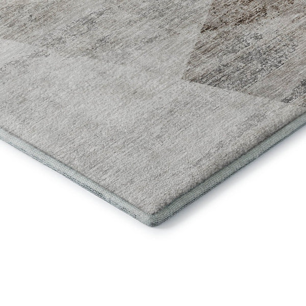 HomeRoots 5' X 8' Modern Silver Gray & Brown Geometric Area Rug - Washable, UV-Protected, Durable Design 664590