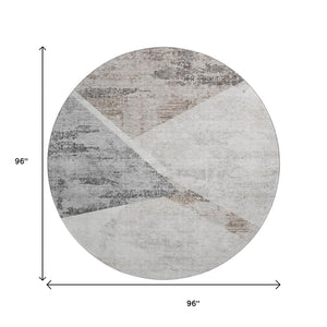 HomeRoots 8' Stylish Silver Gray & Brown Geometric Washable Round Rug with UV Protection for Any Space 664591