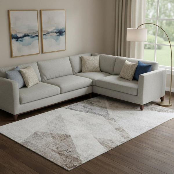 HomeRoots 8' X 10' Stylish Silver Gray and Brown Geometric Washable Area Rug with UV Protection & Durability 664592