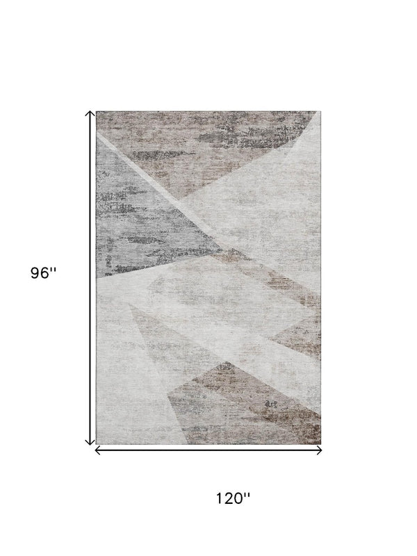 HomeRoots 8' X 10' Stylish Silver Gray and Brown Geometric Washable Area Rug with UV Protection & Durability 664592