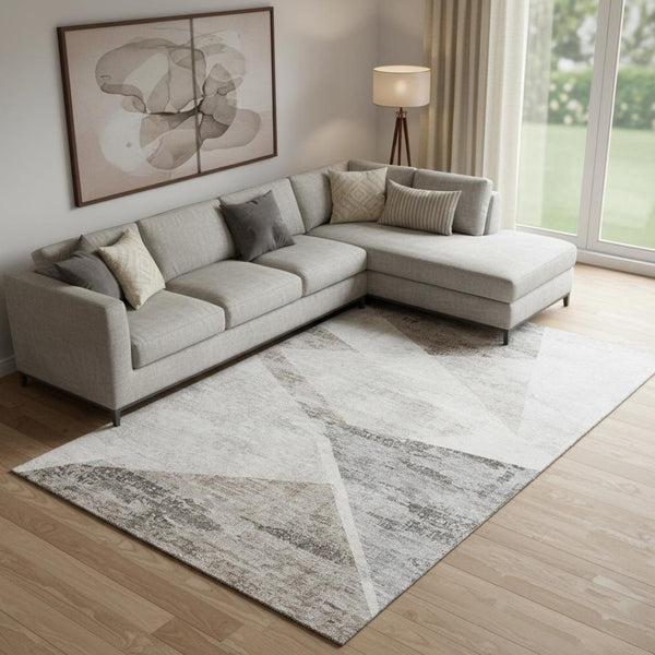 HomeRoots 9' X 12' Stylish Silver Gray & Brown Geometric Washable Area Rug with UV Protection for Durability 664593