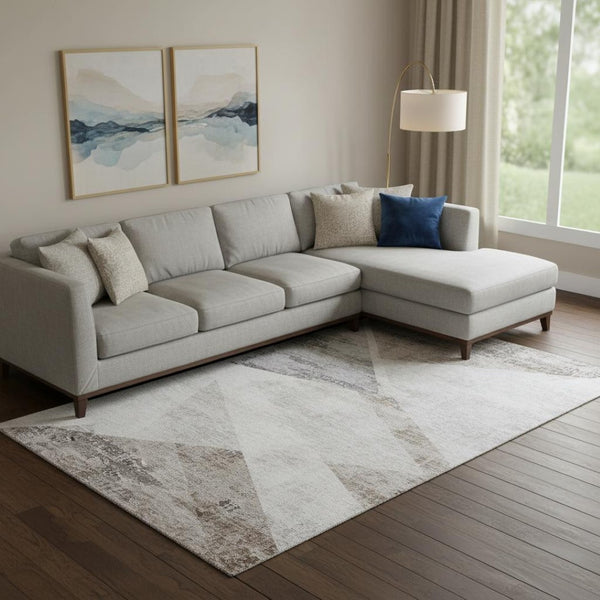 HomeRoots 10' Modern Silver Gray & Brown Geometric Washable Area Rug with UV Protection for High-Traffic Spaces 664594