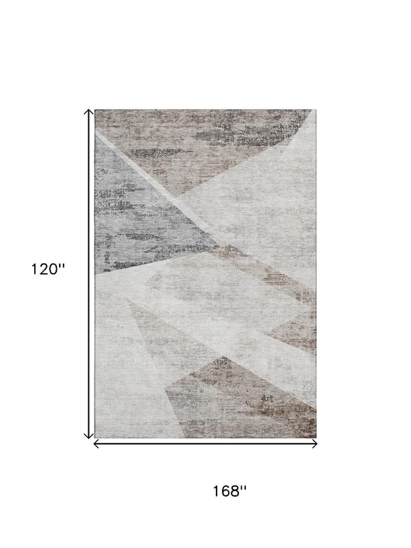 HomeRoots 10' Modern Silver Gray & Brown Geometric Washable Area Rug with UV Protection for High-Traffic Spaces 664594