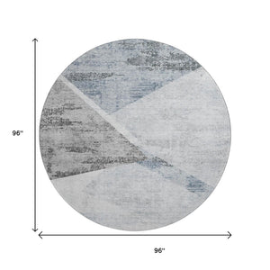 HomeRoots 8' Sky Blue Gray and Silver Geometric Round Rug - Washable, UV-Protected, Perfect for Families! 664597